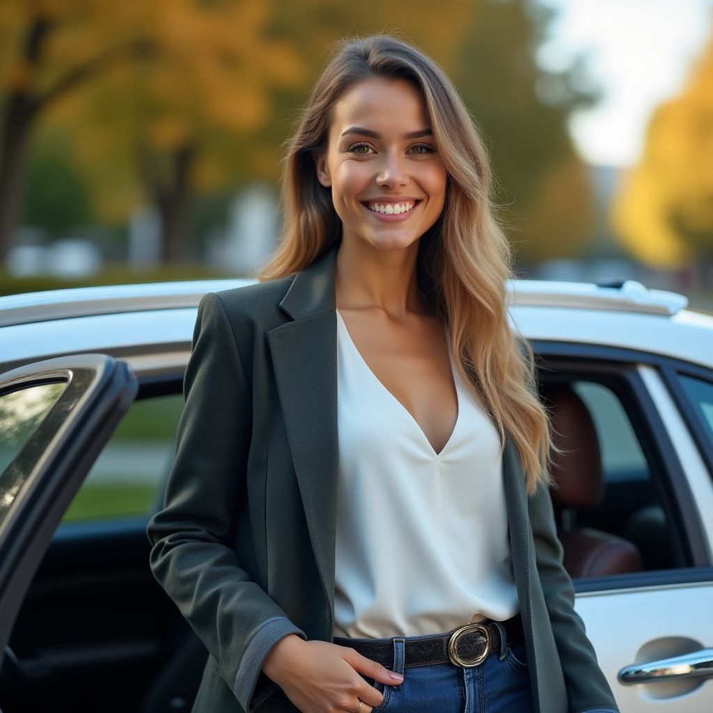 Julia Krause mit ihrem gereinigten Auto